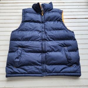 NWOT FOURCAST Mens Puffer Vest Jacket Navy Blue Yellow Full Zip Sz M